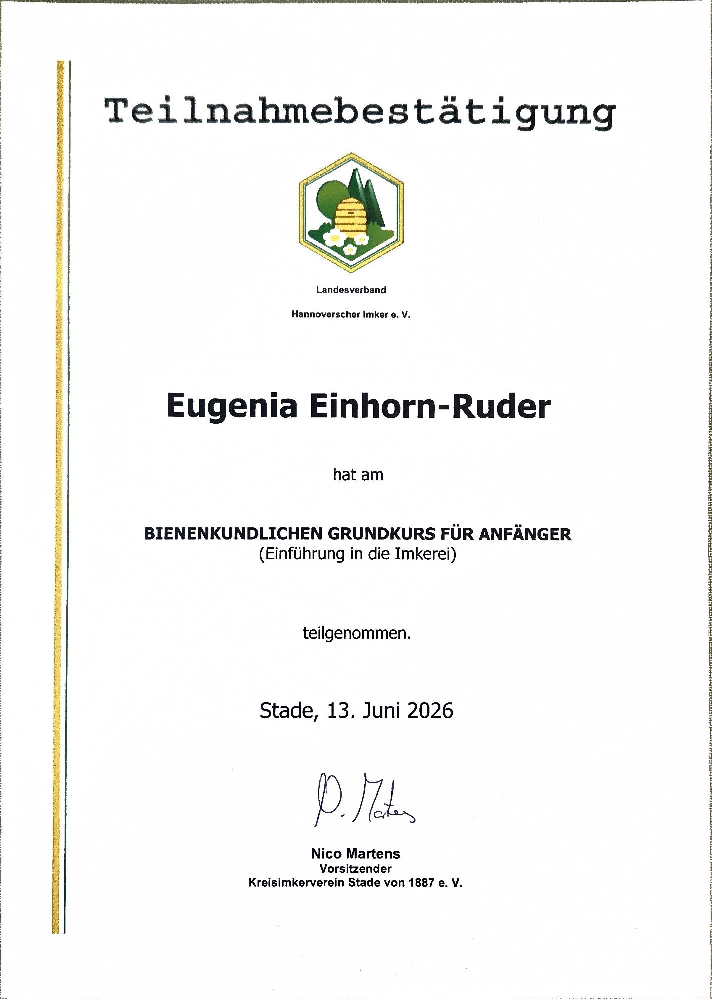 TN. Bestätigung Eugenia